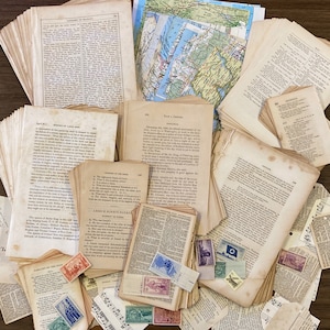 200+ Vintage Paper Ephemera Bundle: Antique Book Pages, Maps, Stamps