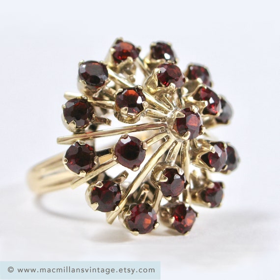 Mid Century Bohemian Garnet 14K Gold Tiered Cockt… - image 1