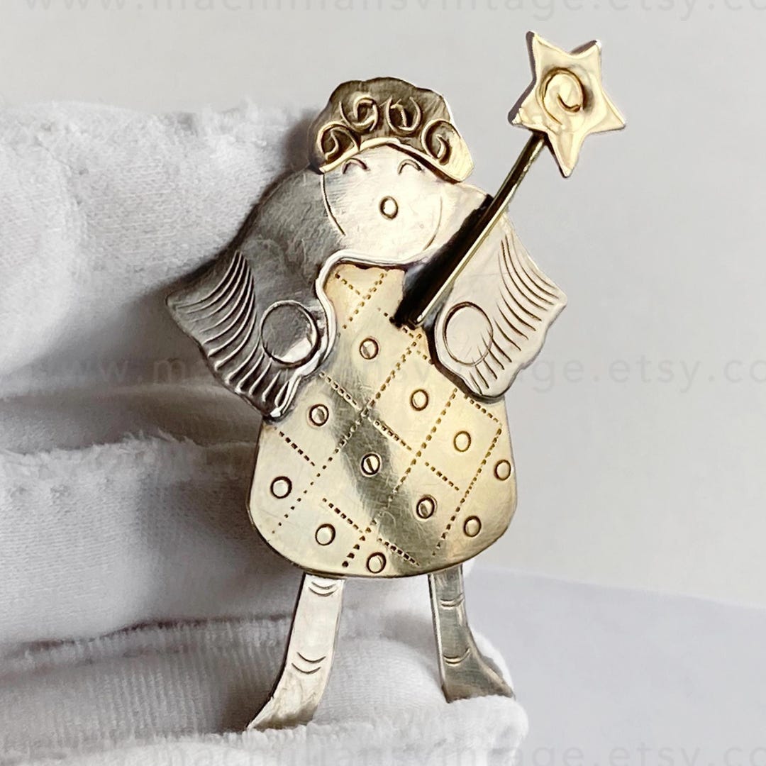 Vintage Angel Pin: Silver & Brass 1990s Handmade Jewelry - Etsy