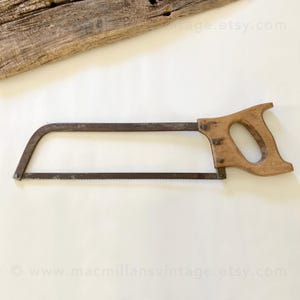 Vintage Wood Handled Hacksaw, Old Oxidized Metal Saw, Wood Shop Man Cave Decor, For Restoration Or Parts, No Brand Found