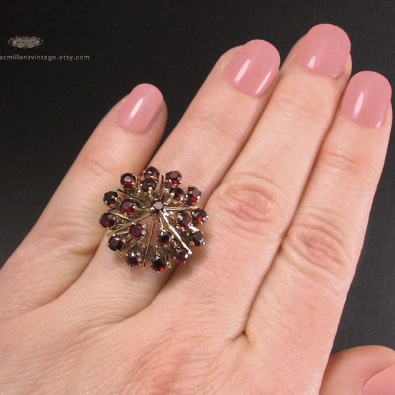 Mid Century Bohemian Garnet 14K Gold Tiered Cockt… - image 2