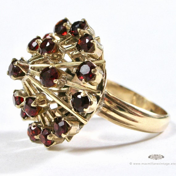 Mid Century Bohemian Garnet 14K Gold Tiered Cockt… - image 6