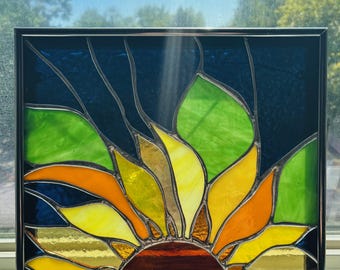 ひまわりのステンドグラスの窓パネルウクライナの贈り物花のステンド