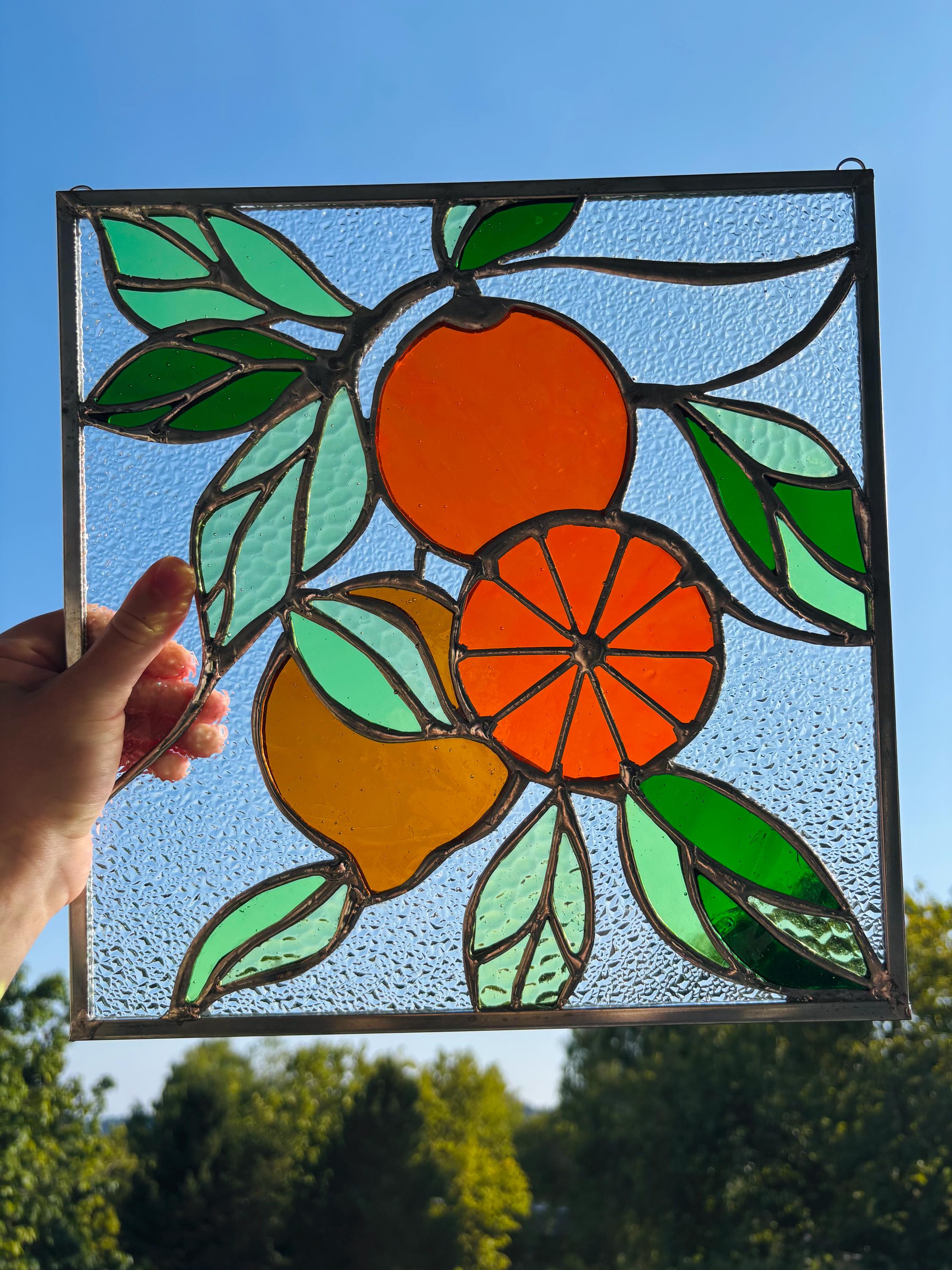 オレンジシトラスステンドグラスパネル - 手作りの柑橘系の果物の窓