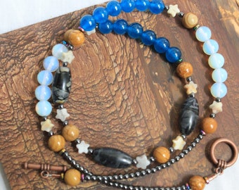 23.5 Inches Utah Picasso Marble Necklace Crazy Lace Agate Necklace Opal Necklace Rainbow Hematite Blue Agate Wood Jasper Necklace Rockinon