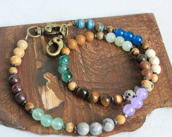 25.5 Inches Spider Web Jasper Cherry Creek Jasper Rainbow Hematite Red Yellow and Blue Agate Beaded Primary Color Stone Necklace Rockinon
