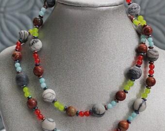 SPIDER WEB JASPER Necklace 25 Inches Necklace Cherry Creek Jasper Necklace Primary Colors Necklace Colorful Stone Beaded Necklace Rockinon