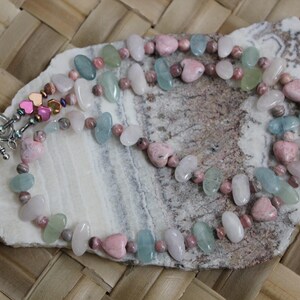 BERYL NECKLACE RHODONITE Necklace Rhodocrosite Necklace 24 Inches Necklace Heart Stone Necklace Sympathy Necklace Calming Necklace