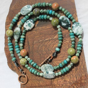UNAKITE NECKLACE TREE Agate Necklace 27 Inches Necklace Turquoise Jasper Necklace Boho Necklace Stone Necklace Beaded Stone Necklace