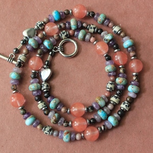 28 INCHES NECKLACE AMETHYST Necklace Dalmation Jasper Necklace Pink Agate Necklace Snake Skin Jasper Necklace Rhodonite Necklace