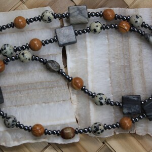 CALMING NECKLACE 22 Inches Necklace Wood Jasper Necklace Dalmation Jasper Necklace Utah Picasso Marble Necklace Hematite Necklace