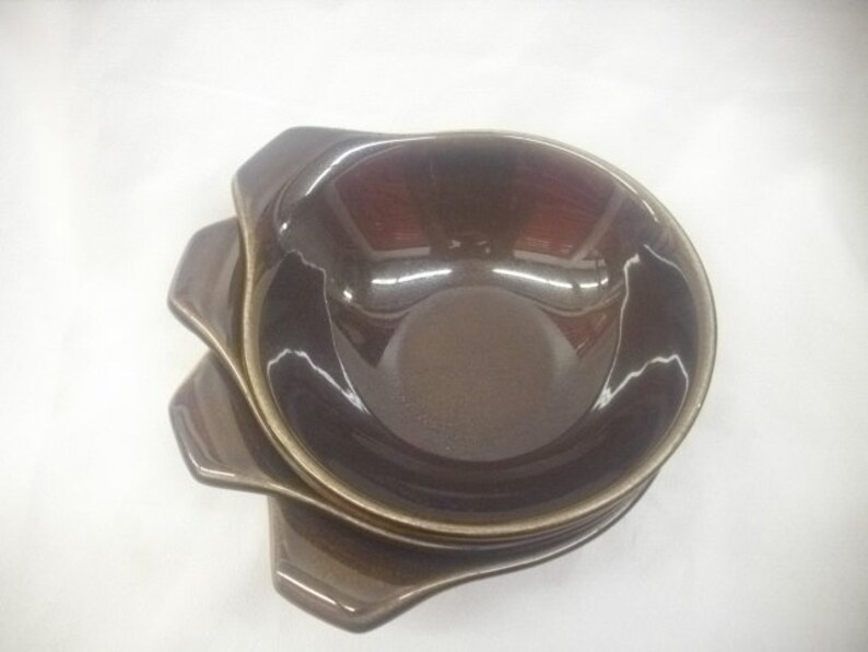 Vintage Set of Four Russel Wright Mid Century Modern Style Steubenville AMERICAN MODERN Dinnerware Black Chutney Lug Soup Cereal Bowls