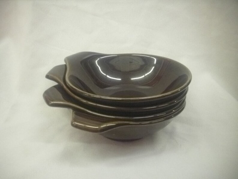 Vintage Set of Four Russel Wright Mid Century Modern Style Steubenville AMERICAN MODERN Dinnerware Black Chutney Lug Soup Cereal Bowls