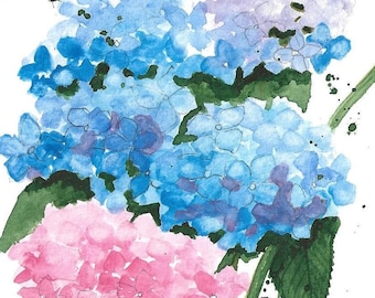 Handmade Watercolor Hydrangea Note Cards - Floral Stationery Set   No. 1398 ‘Hydrangeas’