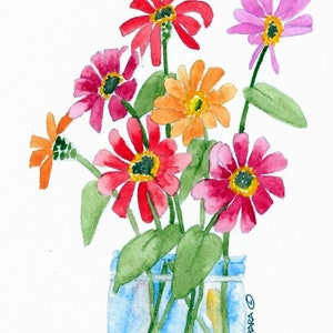 Zinnias, Zinnia Notecards, Summer Flowers, Watercolor Notecards - No.  1631  Zinnias