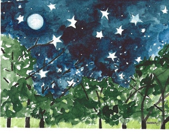 Note Cards, Handmade Note Cards, BLANK INSIDE, Prints from Original Watercolor - No. 1919 One night in the Silence