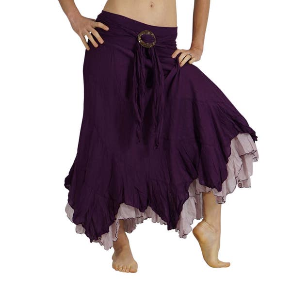 LAYERED COCONUT SKIRT Long Purple - Belly Dance, Burning Man, Renaissance Clothing, Medieval Skirt, Lightweight, Flowy, Festival, Boho Skirt