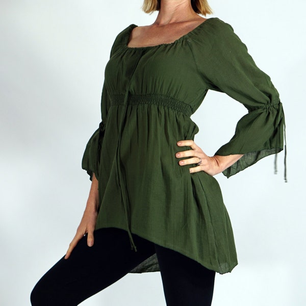 JULIET CHEMISE - Zootzu Pirate Renaissance Festival Costume Peasant Blouse Bell Sleeve Gypsy Pirate Shirt Corset Top - Forest Green
