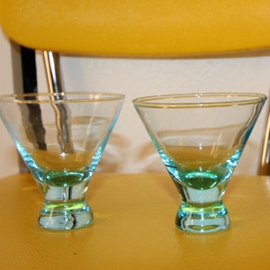 MCM Libby Island Blue Stemless Martini Cocktail Glasses, set of 2