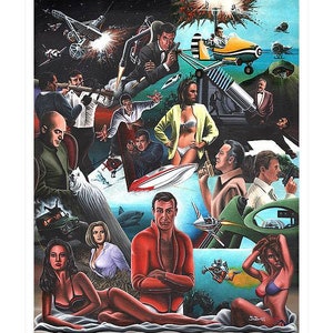 Classic 007 James Bond Collage Wall Art / Matted Print / Gift for Him / Cinema