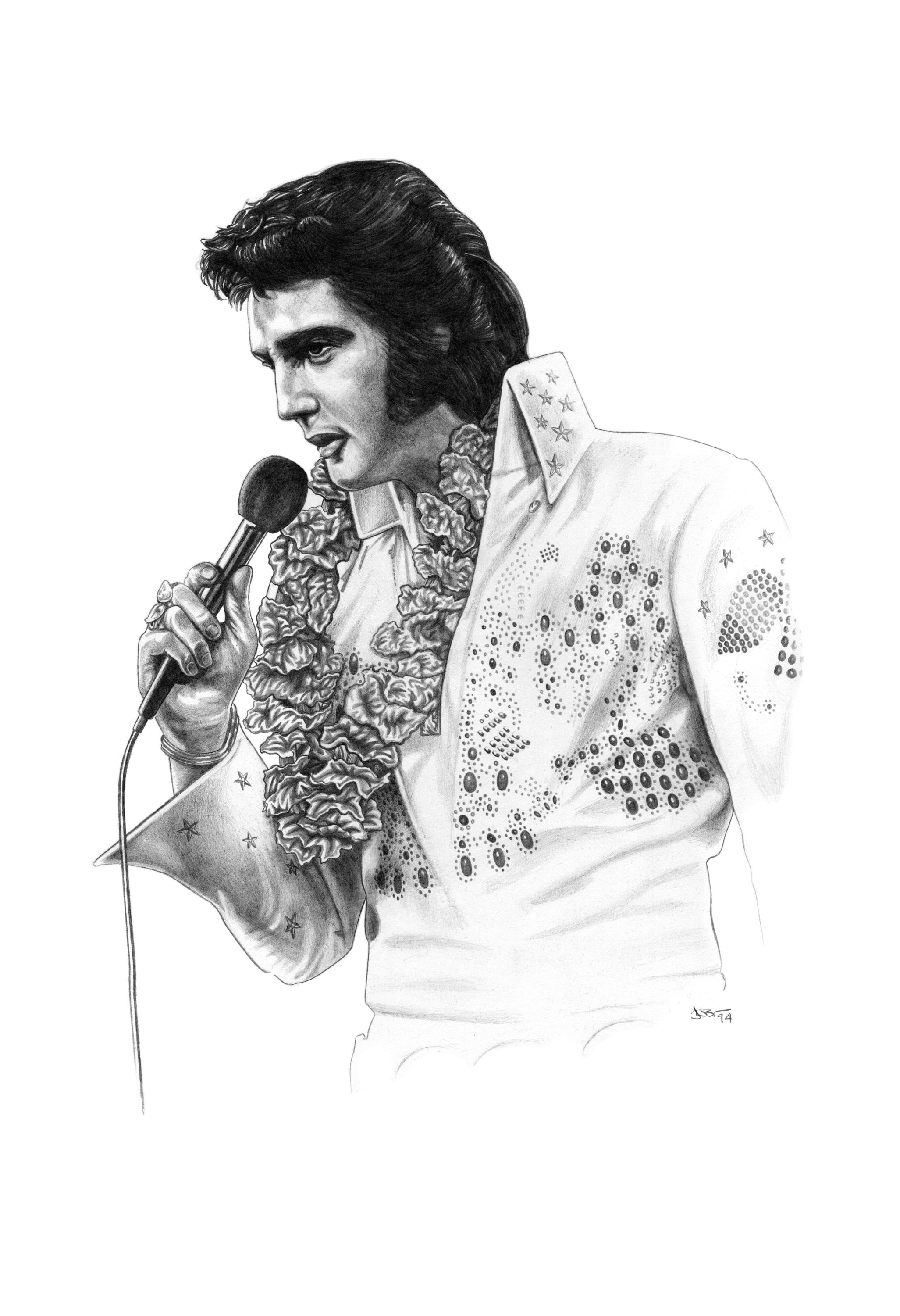 Elvis Presley Art Print, Black & White Pencil Drawing, Matted - Etsy