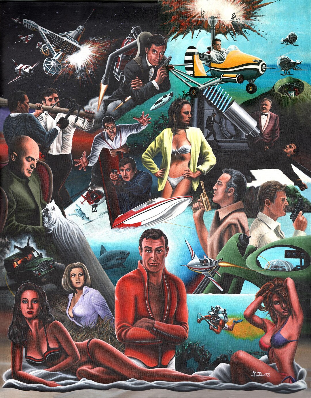 Classic 007 James Bond Collage Wall Art Stretched Canvas / Gift