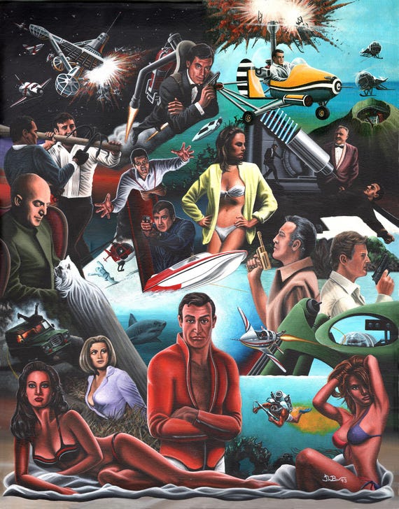 Classic 007 James Bond Collage Wall Art Stretched Canvas / Gift