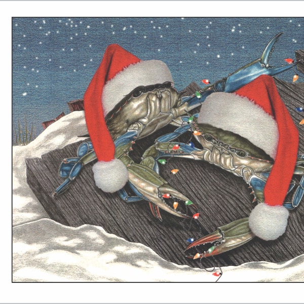 Christmas Card -- "Mr. & Mrs. Claws" / Crab Themed Single Card