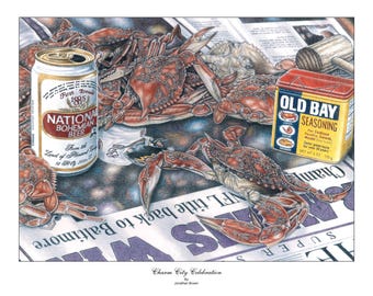 Charm City Celebration -- Ravens Super Bowl / Fine Art Print / Baltimore Sports / Hand-Drawn Wall Art