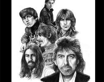 Beatles George Harrison Hand-Drawn Wall Art