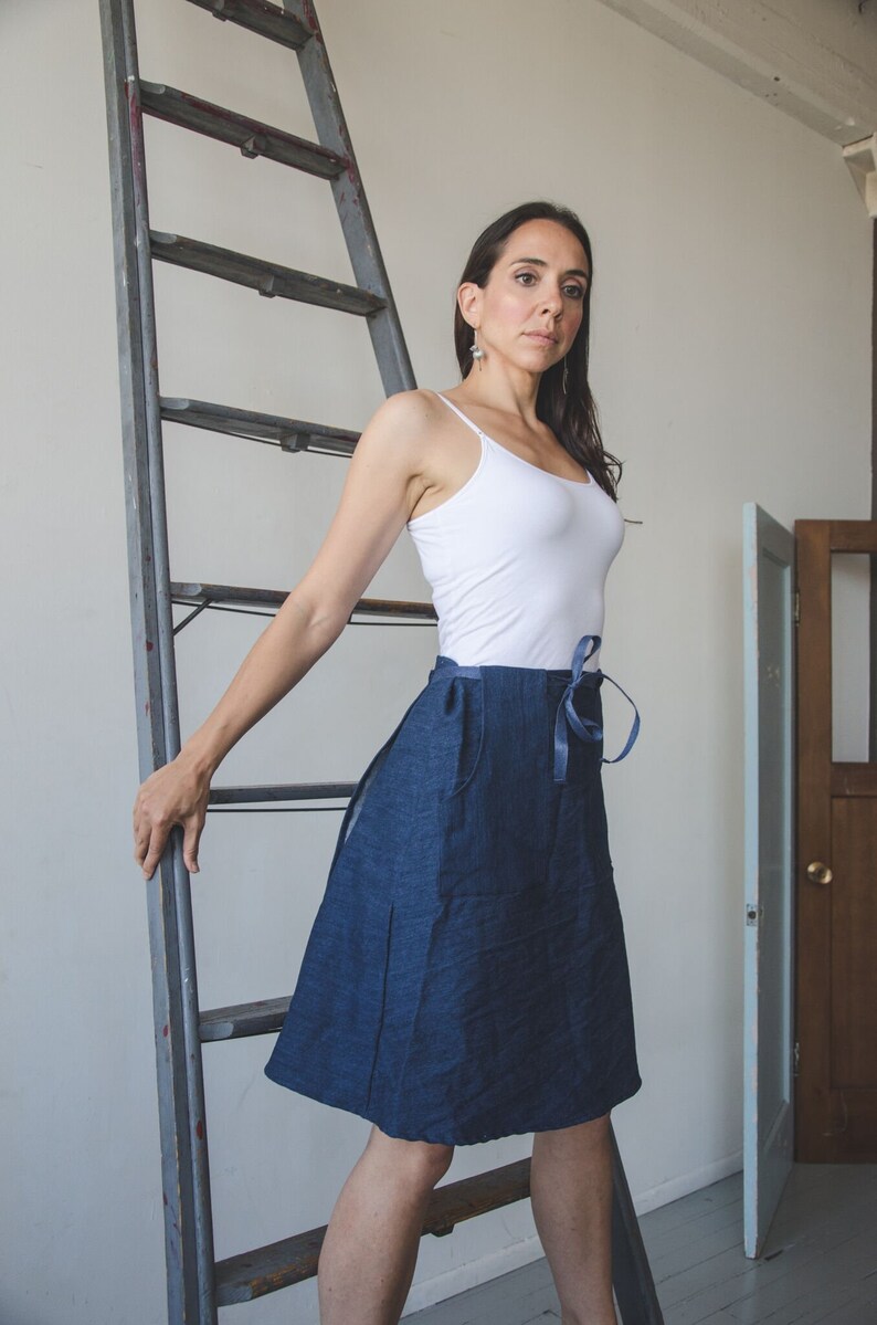 Organic Denim Wrap Skirt With Pockets. Wrap Skirt Great for Etsy