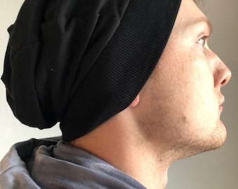 Slouchy hat hipster bamboo beanie pleated bamboo in black from Simmer Clothing. Perfect slouchy unisex beanie. Organic beanie.