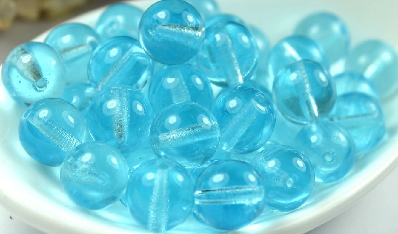 /'Blue and Lemon/' glass beads round 8mm 50 pieces