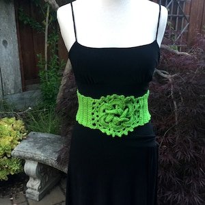 Crochet lace up belt, Lime green corset belt, Unique bohemian accessory