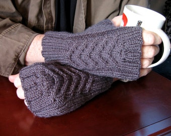 Hand knit charcoal grey mens fingerless gloves, unisex grey hand warmer, cozy hand mitts