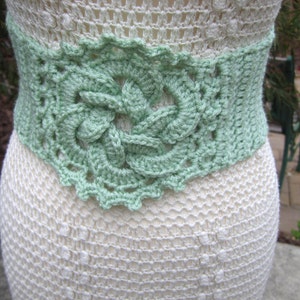 Crochet mint color belt, unique bohemian accessory, elegant dress accessory