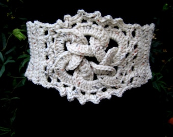 Crochet oatmeal color belt, celtic knot  bohemian accessory,, elegant dress decoration