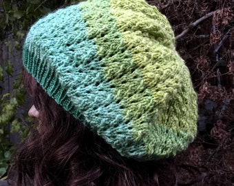 Chapeau en dentelle tricotée, bonnet en tricot acrylique doux slouchy, dentelle rayée rasta tam