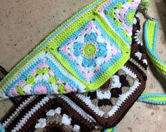 Cross-body bag pattern, granny square crochet purse, crochet fanny pack
