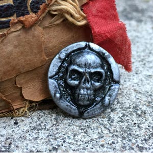 Hand made skull lapel pin, silver tone pirate pin, spooky goth accessory