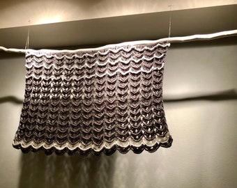 Wavy Gray & White Stripes Wall Tapestry, Crochet Art Decor, Handmade