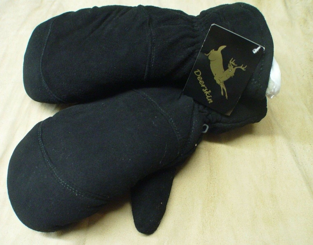 Gen Deerskin Chopper Mittens Black Butter Soft Suede Removable Liner