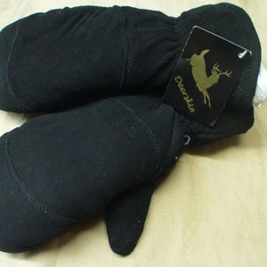 Gen Deerskin Chopper Mittens Black Butter Soft Suede Removable Liner #650 Gloves