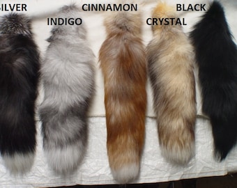 Choice of Fox Tail Key chain 18-20" Silver, Indigo, Cinnamon, Amber, Crystal, Black