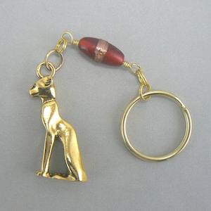Large Egyptian Bast Cat Gold Key Chain OR Car Rearview Mirror Charm