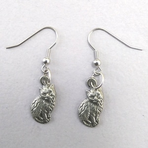 Small Cat Silver Pewter Earrings