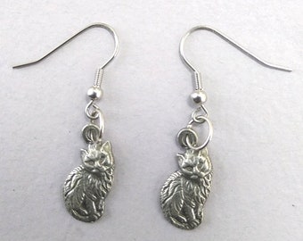 Small Cat Silver Pewter Earrings