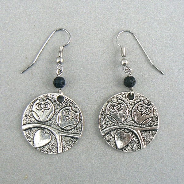 Hoo Loves You Owl Brass Silver OR Bronze Toned Earrings
