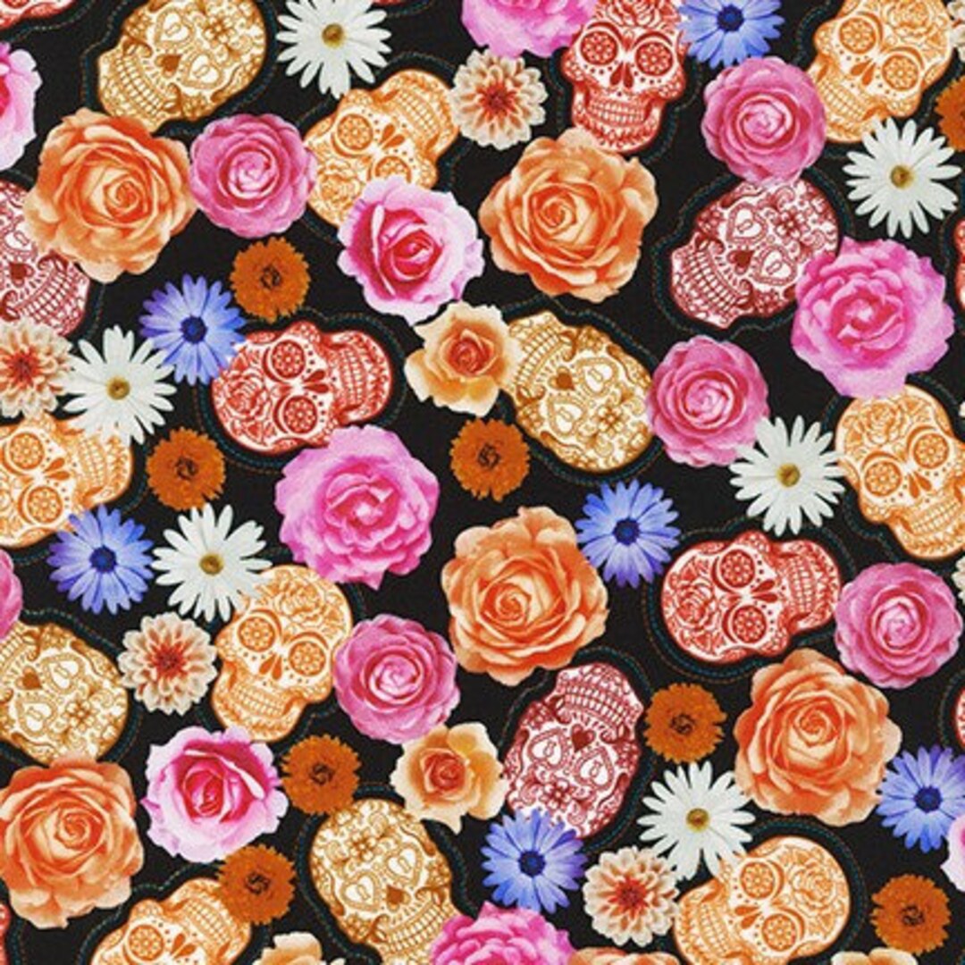 Robert Kaufman Frida Kahlo Skulls Black Fabric by the Yard Etsy