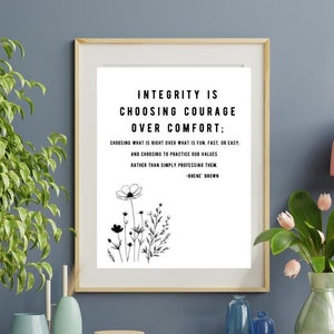 Art imprimable intégrité Brene Brown, citation Brene Brown, téléchargement numérique, affiche Brene Brown, affiche minimaliste, Etsy imprimable, Brene Brown